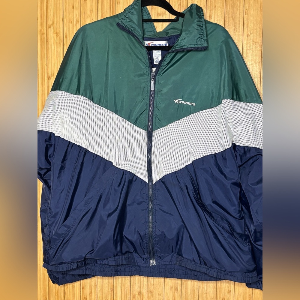 Vintage Windbreaker Jacket in Green, Gray, and Navy